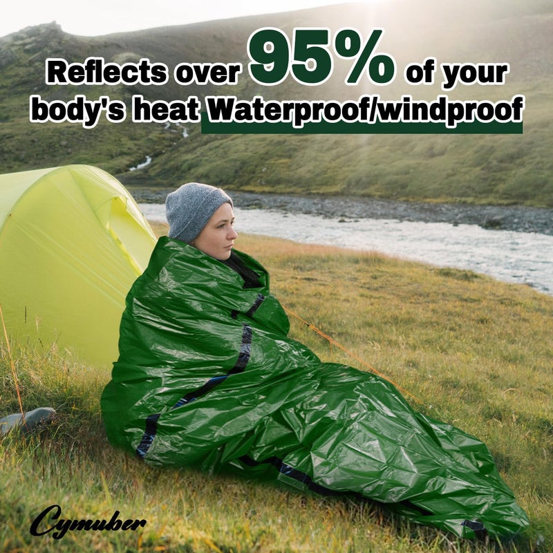Cymuber Emergency Sleeping Bag Survival Bag  Cymuber Portable Waterproof Thermal Bivy Sacks Tac Bivvy Bags Camping Mylar Sleeping Bag Survival Gear Emergency Blankets Survival Shelter - Image 3